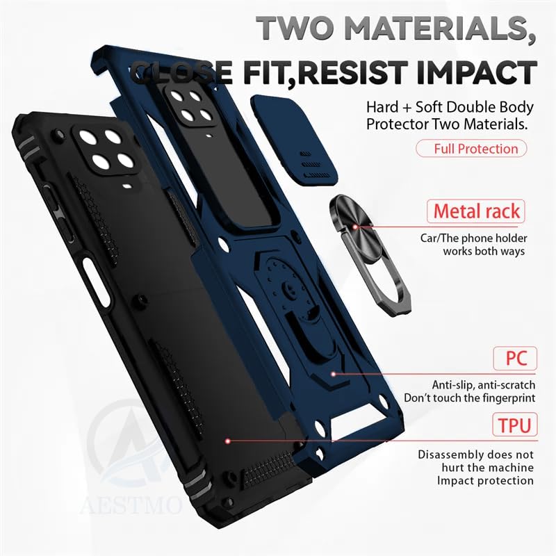 Image of AESTMO Tough Armor Compatible with Mi Redmi Note 10 Lite /Note 9 Pro /Pro Max /Poco M2 Pro Bumper Back Case Cover |Ring Holder & Sliding Camera Shield Cover |360 Degree Protection Back Case Cover (Blue)