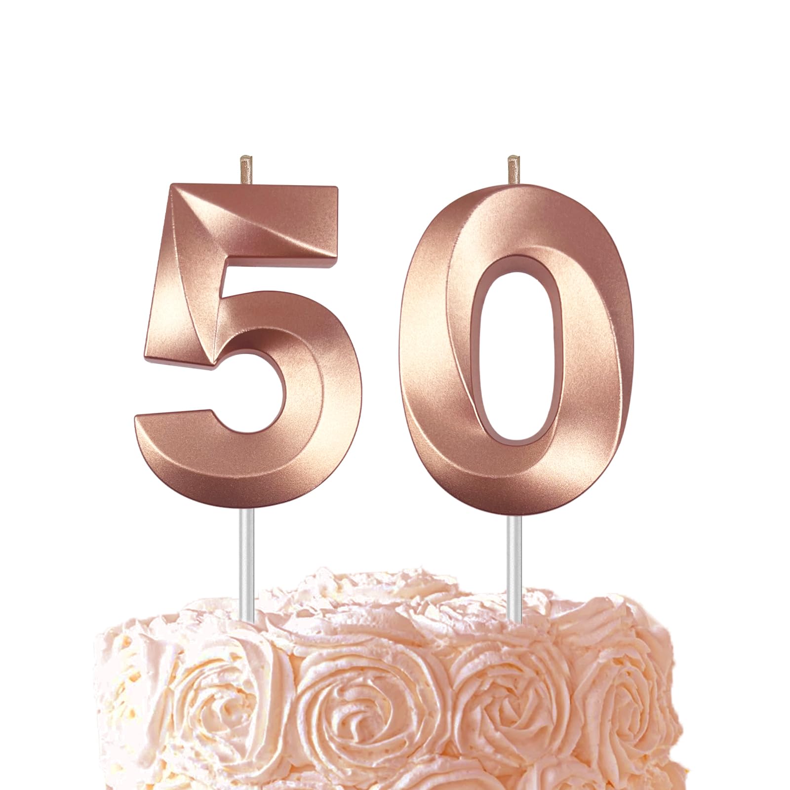 Rose Gold Birthday Number 50 Candles for Wedding Party Cake Decorations
