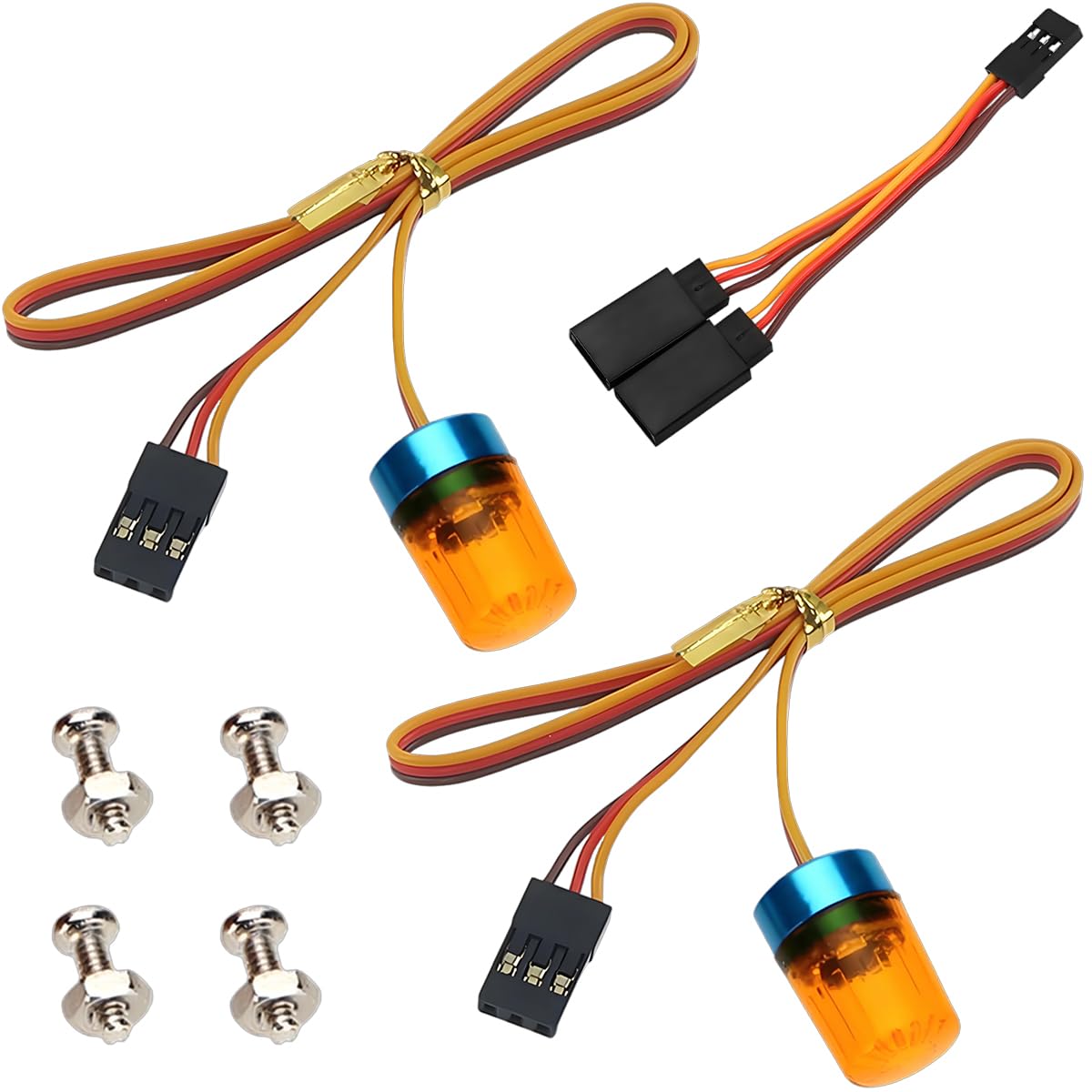 ZHUROUPU 2PCS RC Car LED Police Lights, Yellow Warning Headlamp Flashing Lamp 360° Rotation 5 Flashing Modes 4.8-6V Universal Light for 1/14 RC Model Vehicles DIY Accessories with JP 2 in 1 Cable