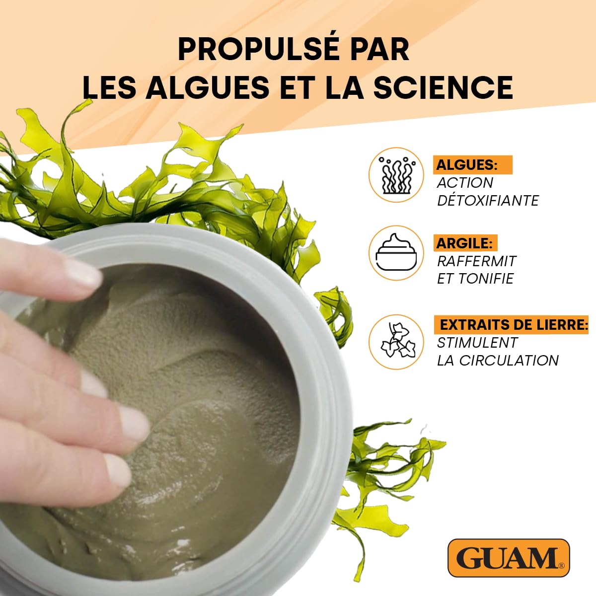 Guam Boue d’Algues Anti-Cellulite - 1kg Masque Corps Chauffant Pour Cuisses et Fesses - Soin Raffermissant Anti-Capiton - Réduit l’Aspect Peau d’Orange - Fermeté Renforcée et Lissage Visibles