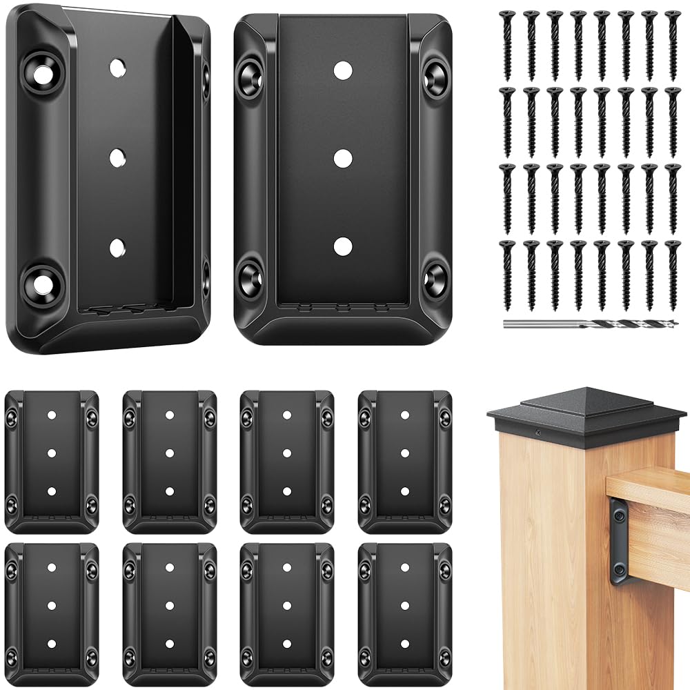DN Mate 20 PCS Deck Railing Bracket Connectors for 2x4 (Actual 1.5”x3.5”) Handrail to Wood Post Connection, Sturdy Nylon Stair Fence Railing Connectors with Coated Wood Screws,Drill Bit — image 1