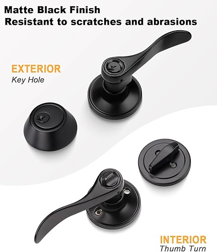 Miniatura 10 de Gobrico Keyd Alike - Manija de puerta de entrada y cerrojo de un solo cilindro en níquel satinado, palanca estilo onda con cerradura y cerrojo de