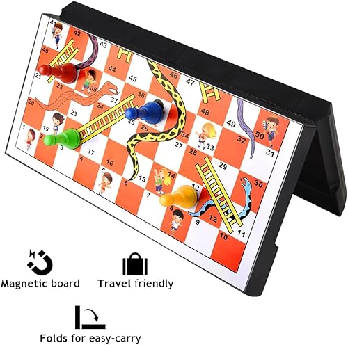 Miniatura 2 de Juego de serpientes y escaleras plegables magnéticas, juego de mesa portátil de 11.8 pulgadas, divertido juego de mesa familiar para todas las