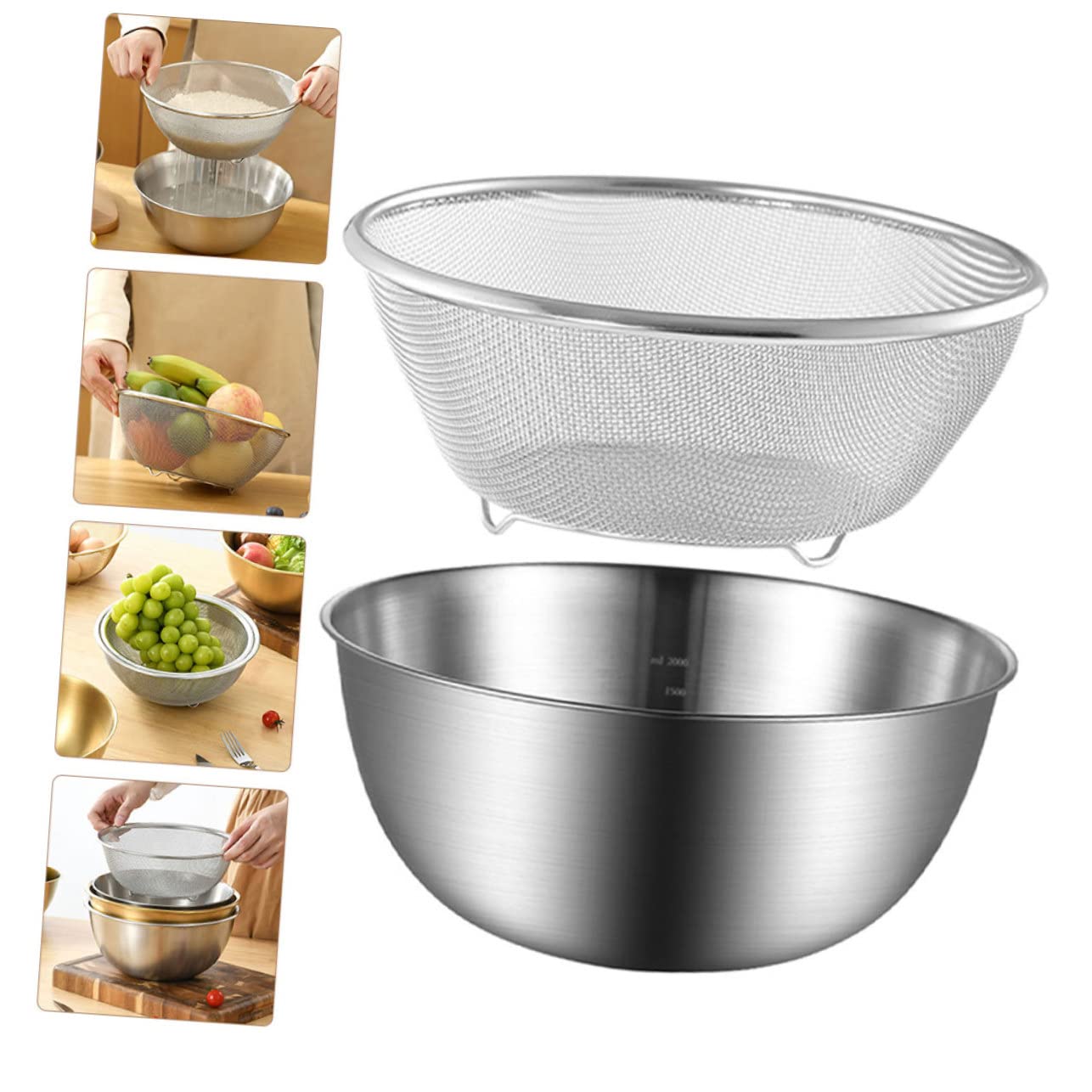 Genérico Colador De Arroz y Escurridor De Cocina 2 Piezas 22 Cm Acero Inoxidable Diseño Poroso Adecuado Para Lavar Compatible Microondas Fácil De Usar