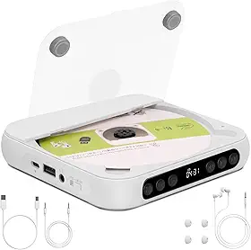 135 x 135 x 25 mm, Mini CD Player Portatil, 2000mAh, Pode Ser Levado com Você, Compatível com Fones de Ouvido Toca CD, Alto-Falantes Duplos Integrados