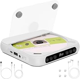 135 x 135 x 25 mm, Mini CD Player Portatil, 2000mAh, Pode Ser Levado com Você, Compatível com Fones de Ouvido Toca CD, Alto-Falantes Duplos Integrados