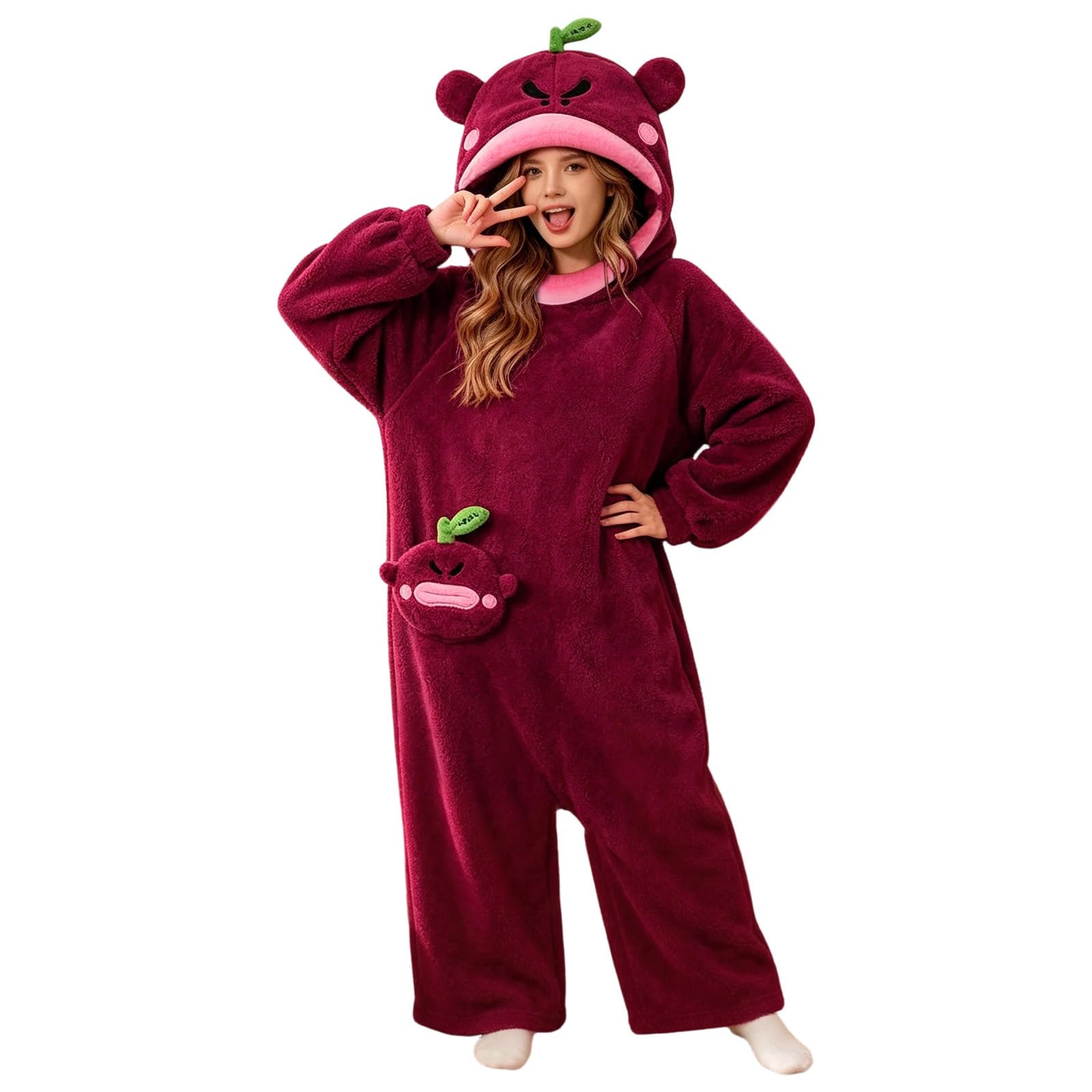 Genérico Pijama Mono Mujer y Hombre con Capucha, Pijama de Halloween para Adulto, Disfraz de Monstruo, Otoño Invierno Franela Ropa de Dormir Unisex de Una Pieza para el Hogar, Fiesta