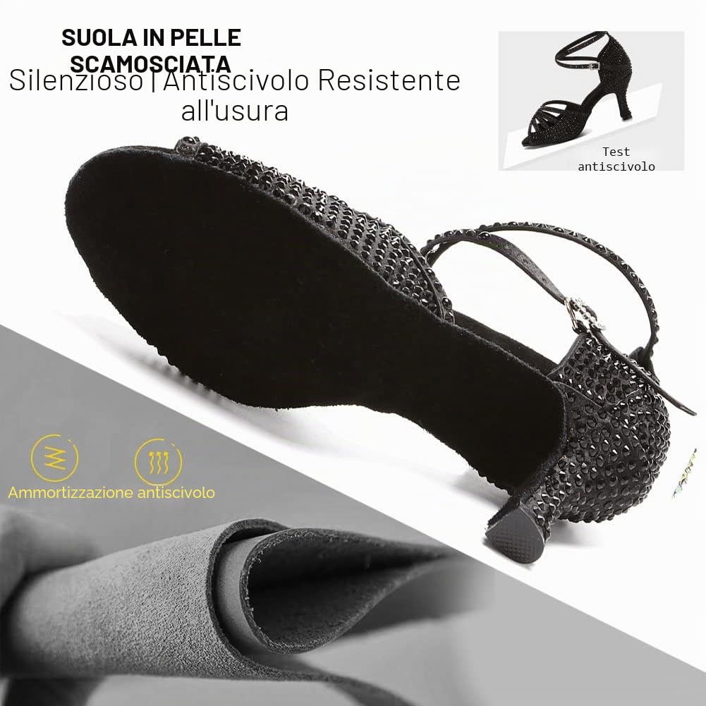 JUODVMP Scarpe da Ballo Strass Donna Scarpe da Ballo Standard Latino-Salsa Sandali Glitterati
