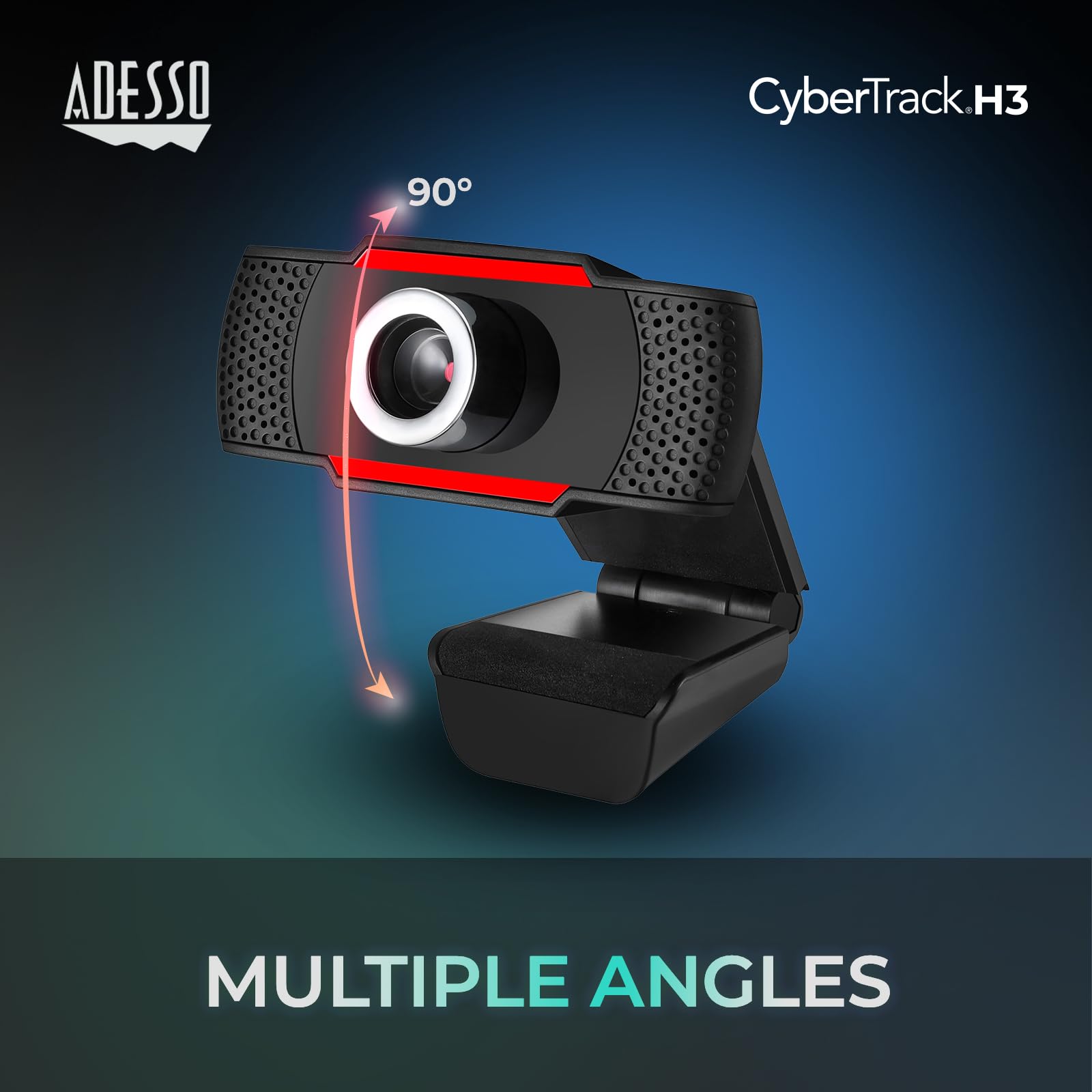 ADESSO CyberTrack H3, cámara Web HD de 720p, micrófono Integrado, USB 2.0, resolución de Video HD de 720p, Sensor CMOS de 1.3 MP, Compatible con Zoom, Skype, Windows 10/8/7/Vista, Mac OS X 10.6