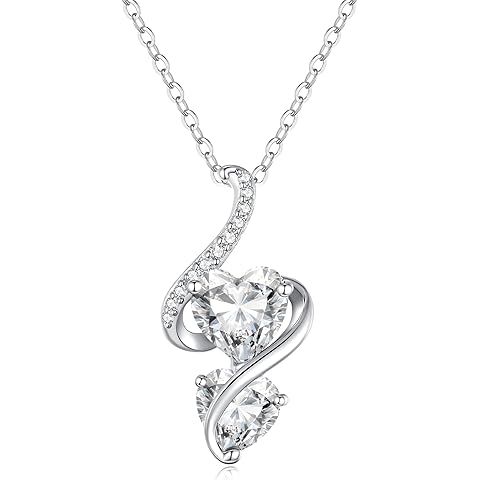 LOUISA SECRET Unique Double Heart Necklace Gifts for Wife Women, 925 Sterling Silver Tiny Birthstone Pendant Jewelry Gift for Her Girlfriend Mom Valentine's Day Anniversary Mother's Day Birthdays & Christmas