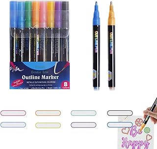 アウトラインマーカー,描画アウトライン二重線ペン マーカー - グリッターアウトラインペン書き込み描画ペンジャーナル、グリーティングカード、描画用