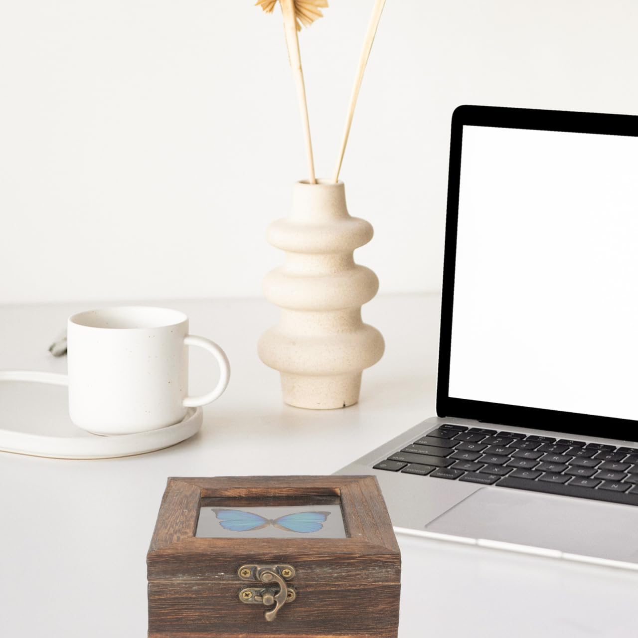 Retro Schmetterlings Vitrine Holzbox Mit Klarsichtdeckel 10X10X4.5Cm – Insekten Displaybox Für Sammlerstücke Schmuck Aufbewahrung Und Dekoration