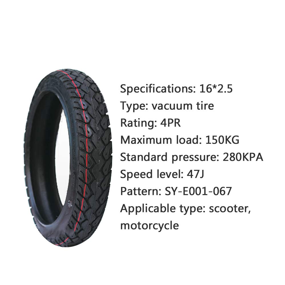 Pneumatico per Scooter Elettrico, Pneumatico Antiscivolo 16x2,5 (66-305), Resistente all'Usura, Basso consumo energetico, Bassa rumorosità e Resistenza alla Perforazione