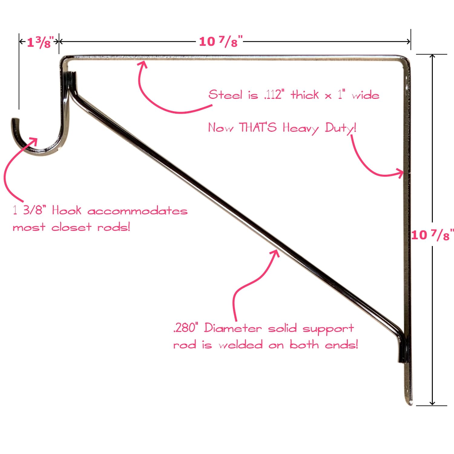 Snapklik.com : Welded Heavy Duty Closet Rod & Shelf Support Bracket