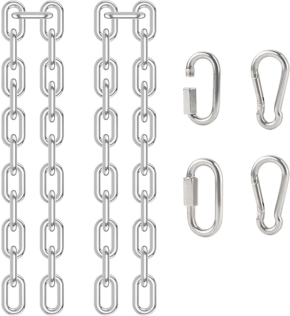 DesertBoy 2Pcs Stainless Steel Chain Heavy Duty M4 Hanging Chair Chain (0.6M/23.7Inch) with 4 Carabiners for Hanging Sandbags, Hanging Chairs, Yoga Training, etc.
