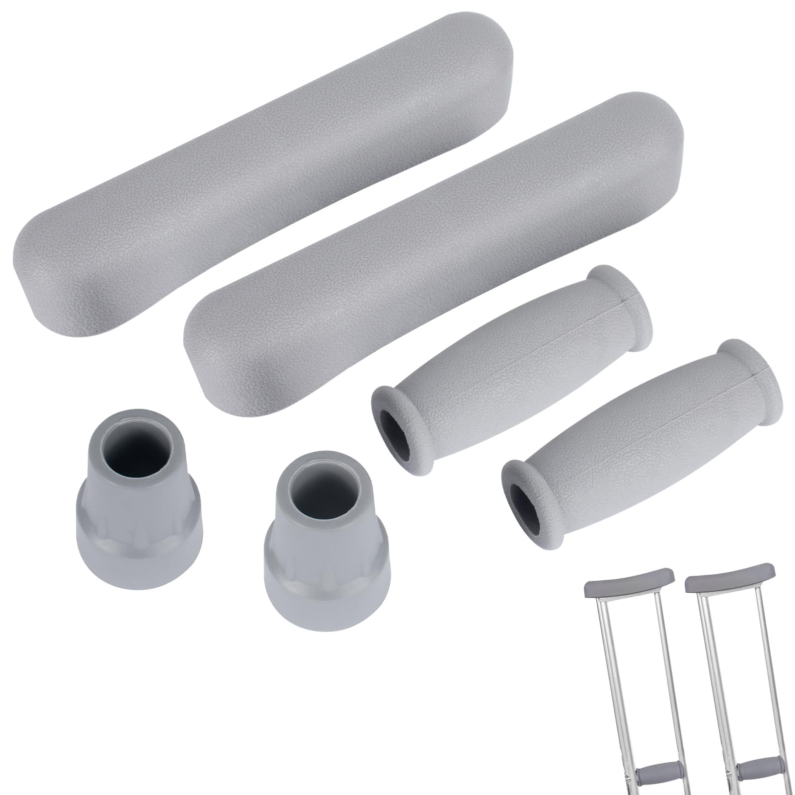 Crutches Padding, Crutches Replacement Accessory Kit, Pads for Crutches Handles and Underarms, Walking Arm Crutches, Hand Grips, and Feet Caps - 6