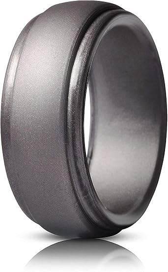 Unisex 8mm Double Step Edge Curved Silicone Ring Rubber Wedding Bands for Men Outdoor Sports Breathable Air Grooves Couples Engagement Party Confession Friendship Accessories, No Gemstone