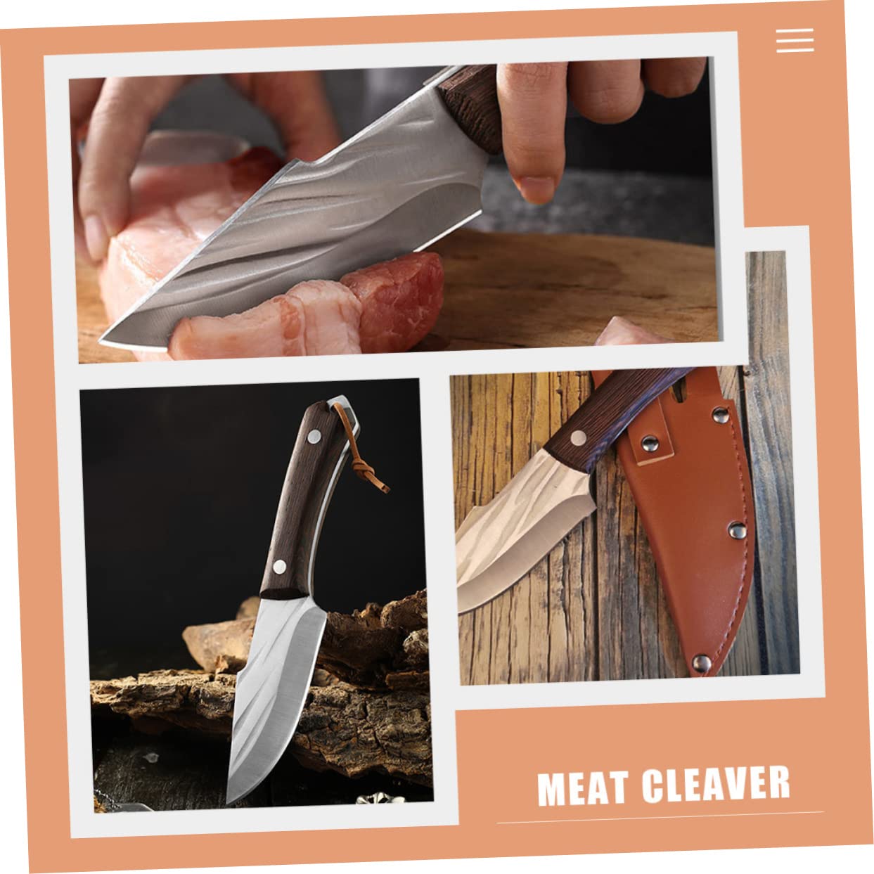 Cabilock Couperet à Viande Ergonomique 25 Cm Acier Inoxydable Manche Antidérapant Ustensile Cuisine Pour Barbecue Extérieur Cuisson Avec Fourreau Portatif
