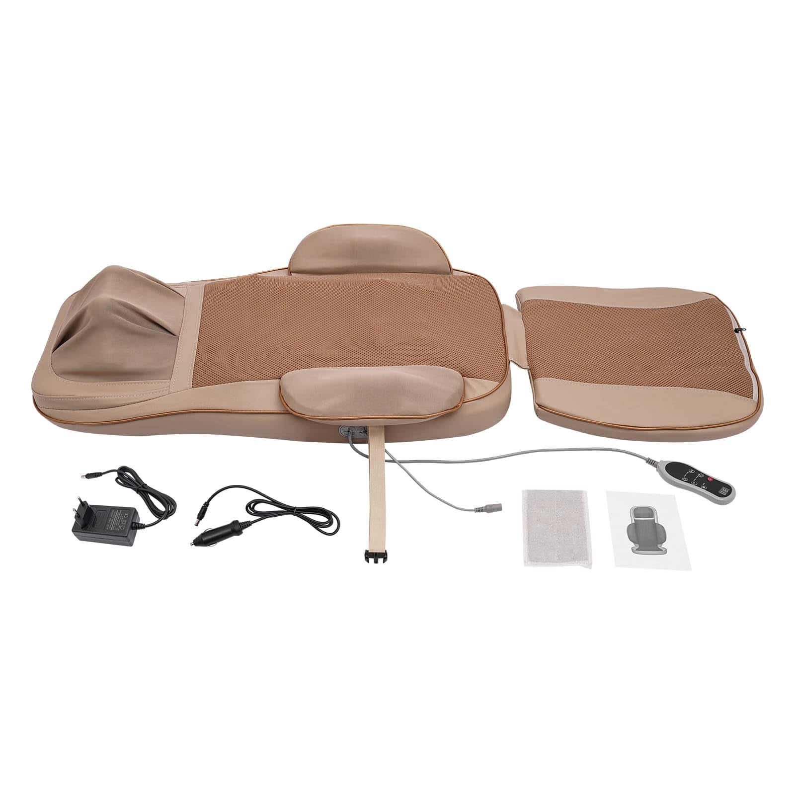 Sedile massaggiante con riscaldamento, rilassamento muscolare per collo e schiena, funzioni multiple (Massaggio/impasto/compressione calda), velocità regolabile (Beige)