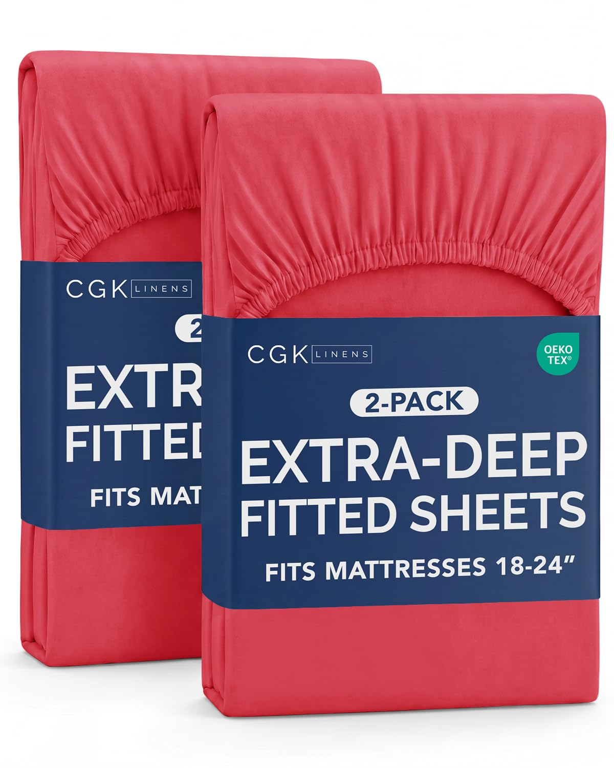 CGK Linens 2 Pack Extra Deep Cal King Fitted Sheets - Red