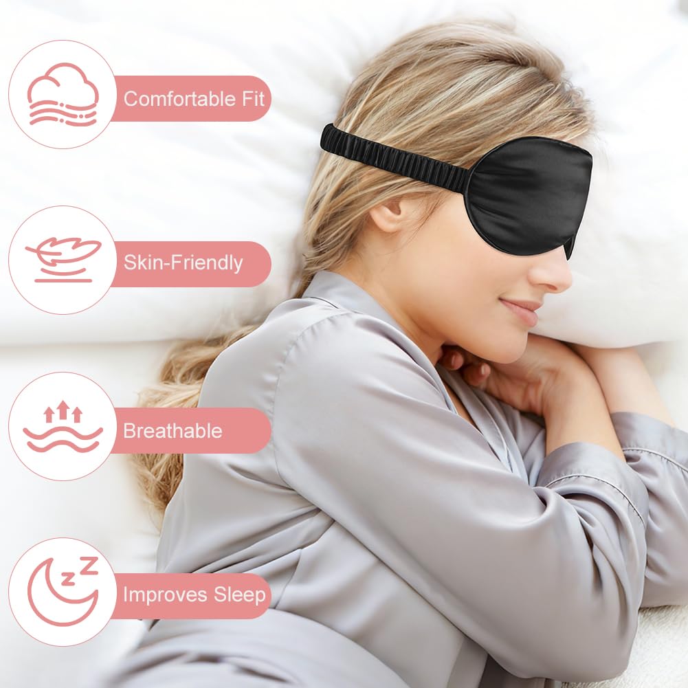 HOTUT Set di 2 mascherine da notte, Maschere per Dormire, maschera per gli occhi super liscia per Dormire, per Donna e Uomo maschera occhi e dormire antiluce cinturino elastico (Nero Rosa)