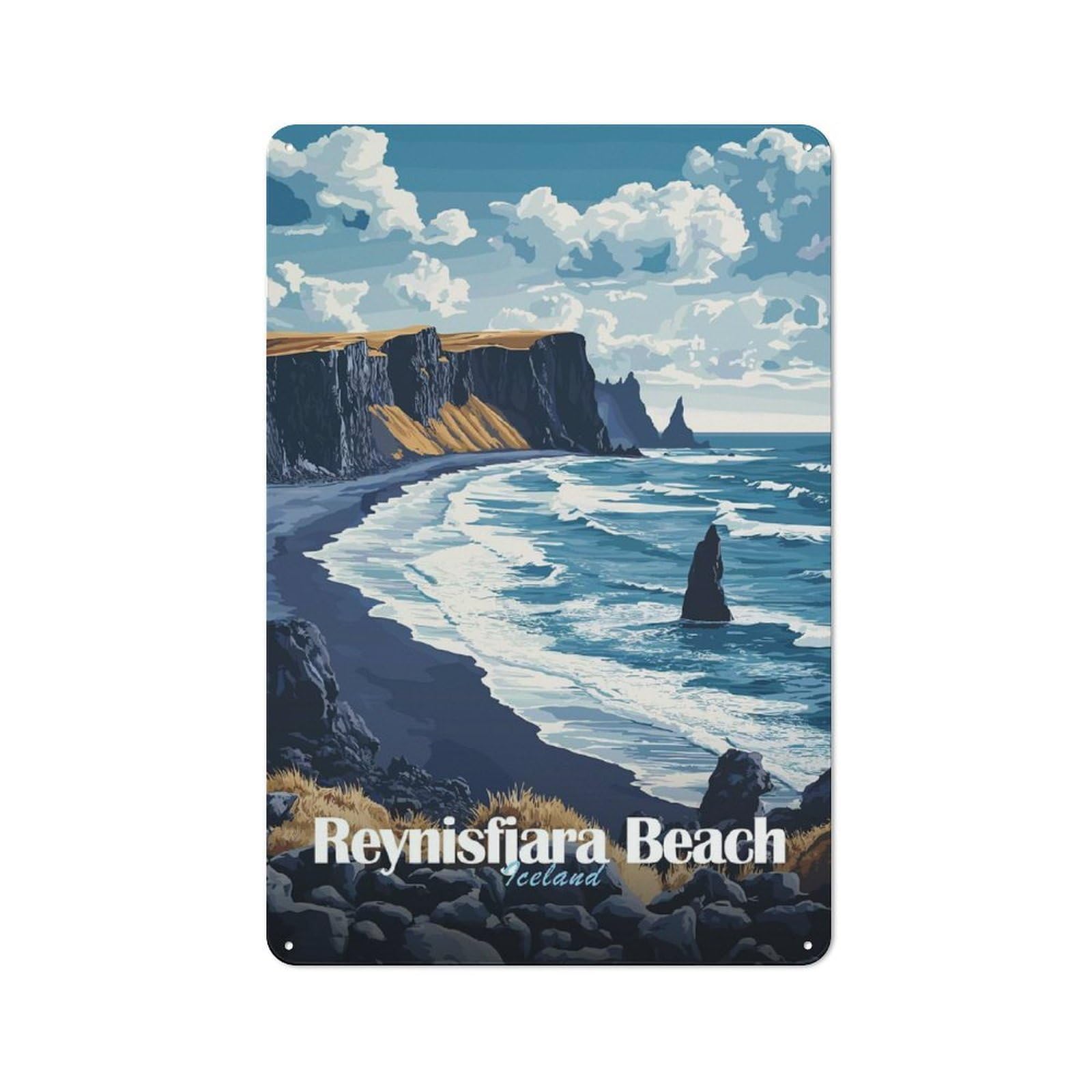 Junmoney Style-20 Tin Wall Plaque 30X20cm With Reynisfjara Beach Iceland For Guest Room Or Hallway, For Garage, Workshop And Man Cave Decoration