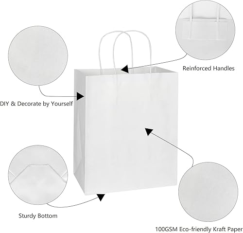 Miniatura 5 de Toovip Cada paquete de 100 bolsas medianas de papel kraft blanco y verde con asas a granel