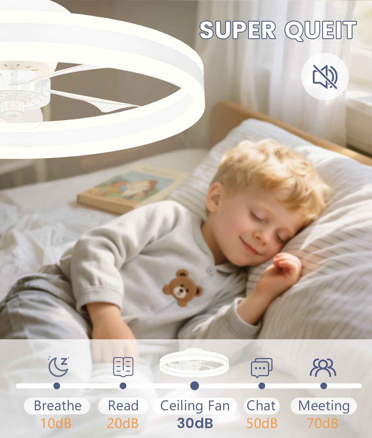 Deckenventilatoren mit Beleuchtung, 50cm Lampe mit Ventilator, 3000K-6500K Dimmbare LED Deckenventilator mit Licht, Deckenventilatorlampe für Schlafzimmer,6-Gang,Timer,Leise, Weiß