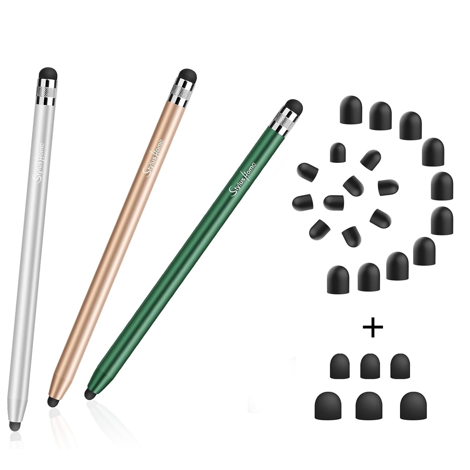 STYLUSHOME3 Pack Stylus Pens for Touch Screens with Replacement Rubber Tips 20 Pcs for iPad, iPhone, Android Smartphone and Tablets All Universal Touchscreen Devices