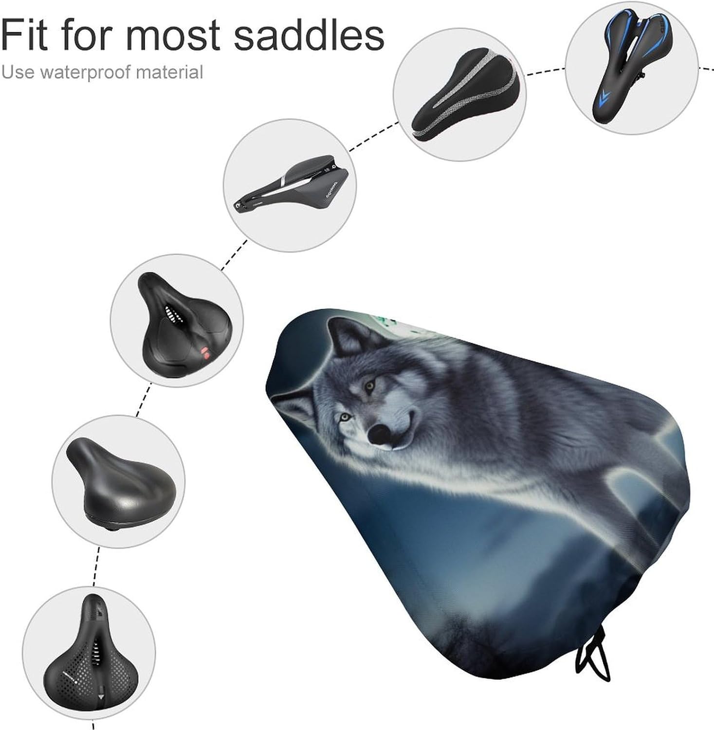 Waterproof Bicycle Seat Covers Wolf Under Moon Bike Seat Cover image 3