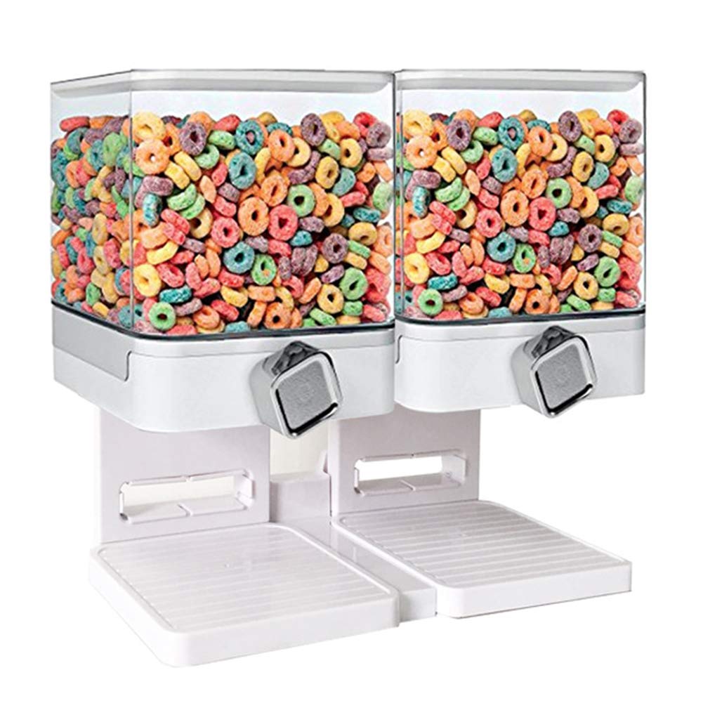 Dispensador de alimentos secos doble blanco de 17.5 oz para cocina