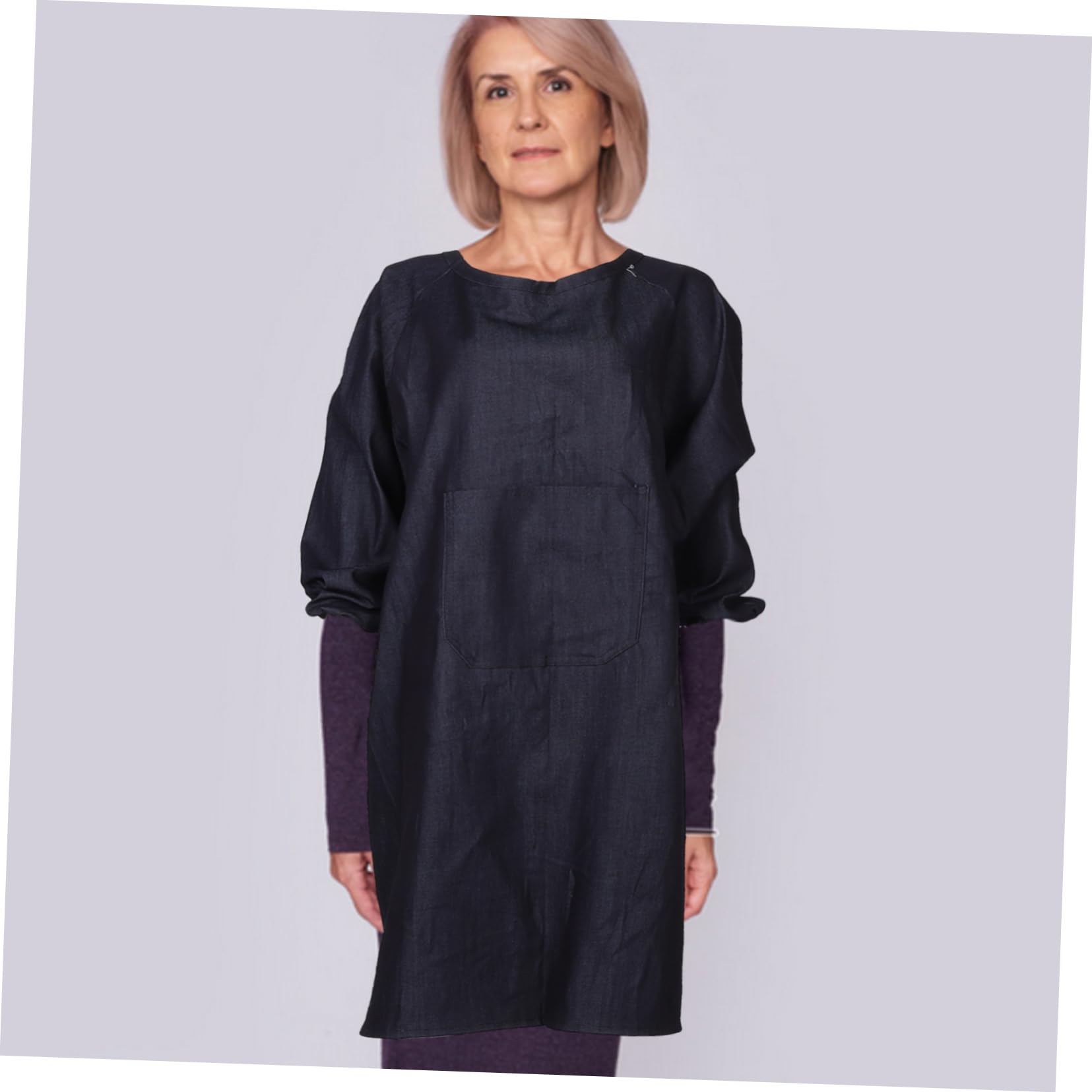 OSALADI Grembiule da Lavoro e Design Reversibile con Maniche Lunghe in Denim Nero Tasche Resistente e Comodo per Cucinare a Casa