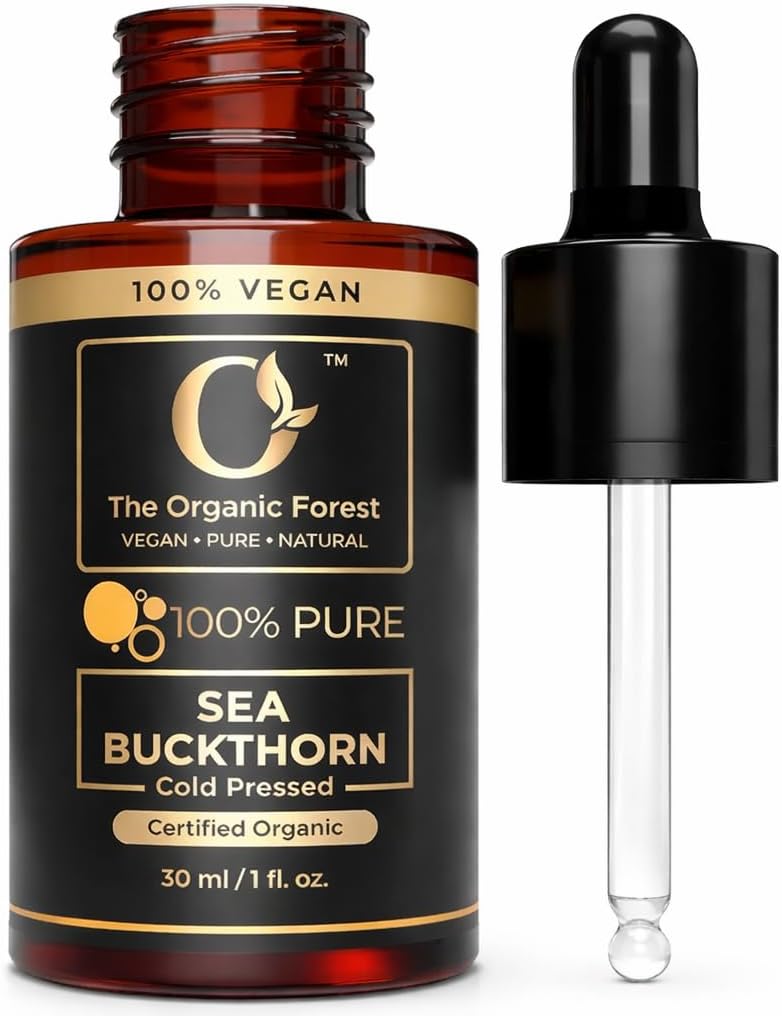 Organic Sea Buckthorn Oil for Face & Skin - Anti-Aging Seabuckthorn Facial Oil with Omega 3-6-7-9, Vitamin E & C for Gua Sha & Natural Glow