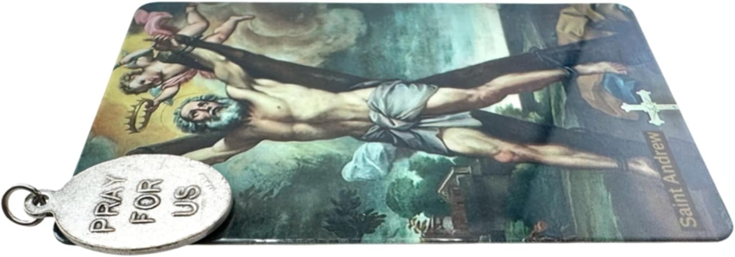 Westmon Works St Andrew Medal Set Italian Metal Medallion with Laminated Saint Prayer Holy Card - Image 4