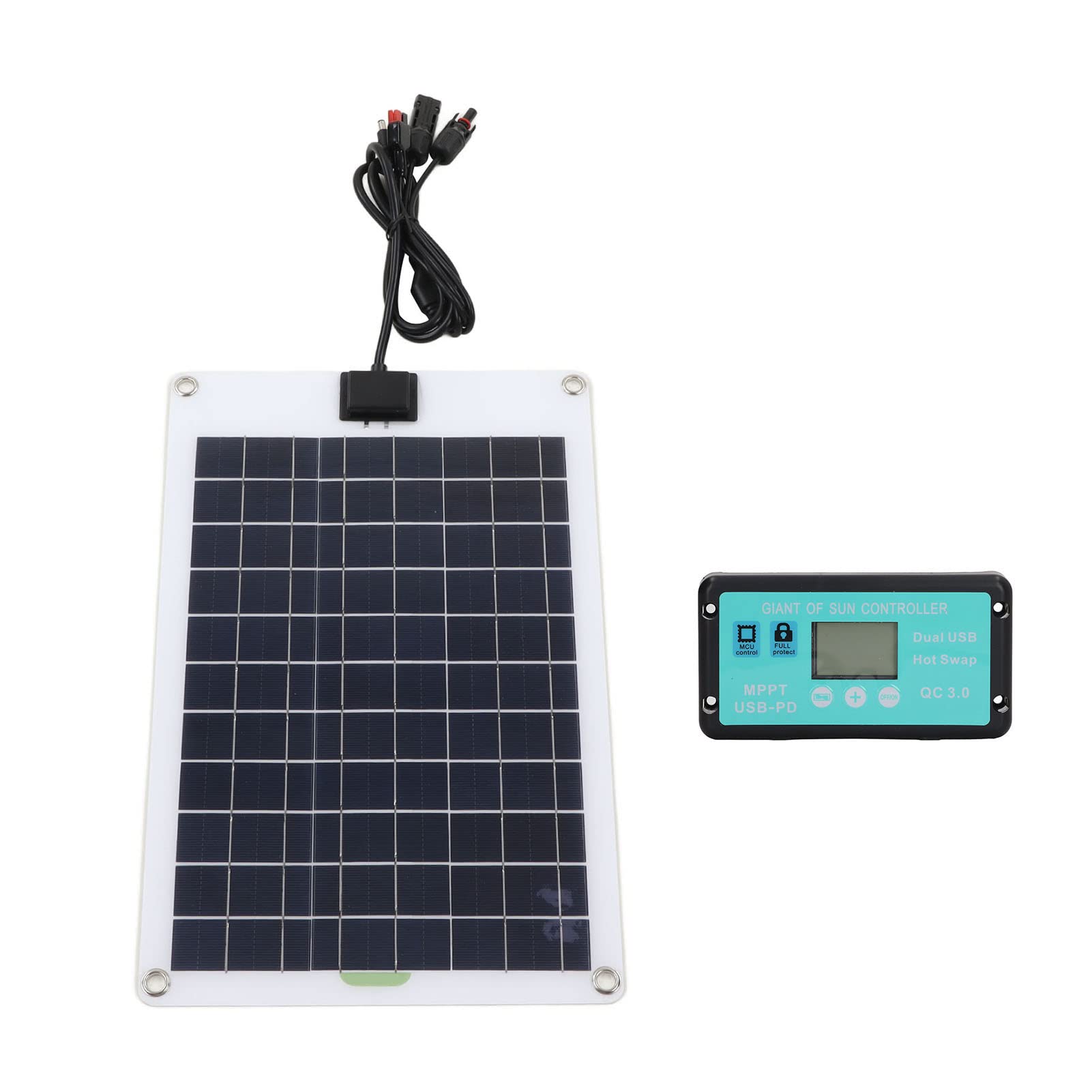Kit Pannello Solare da 50 Watt 12V, Caricabatteria Portatile da Pannello Solare Impermeabile con Controller MPPT 100A per Rimorchio Veicolo Barca Marina Batteria da 12 Volt