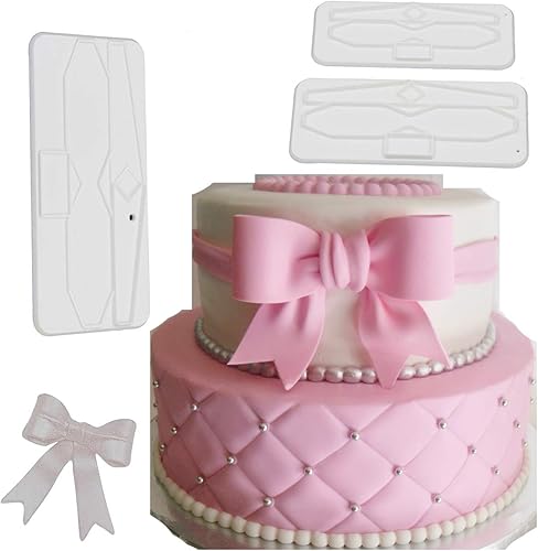 Juego de cortador de corbatín de lazo, molde de impresión de galletas, cortador de plástico, fondant, pasta de azúcar, herramientas de modelado para