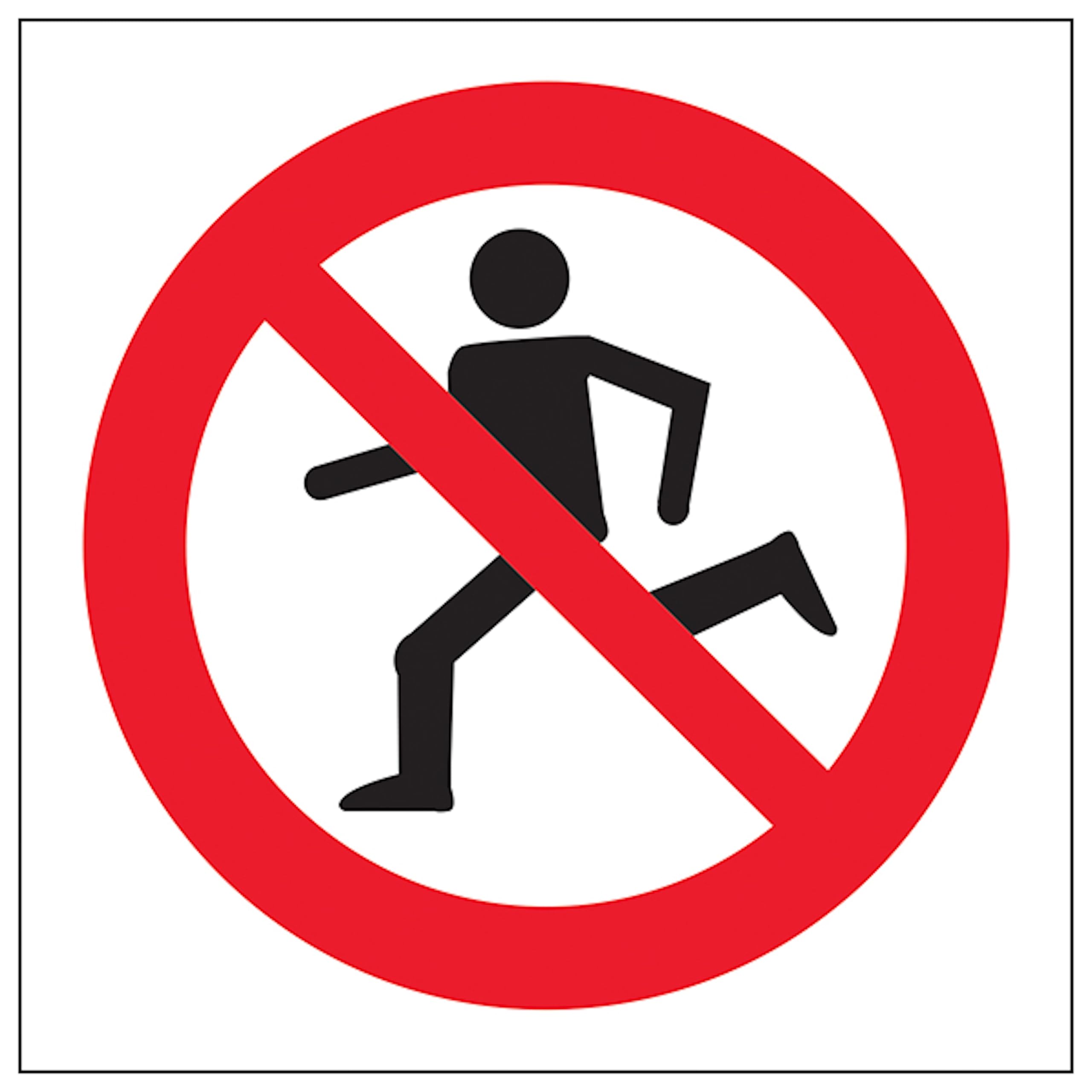 V Safety No Running Symbol 100 x 100 mm - Glow In The Dark 1mm Rigid Plastic Safety Sign