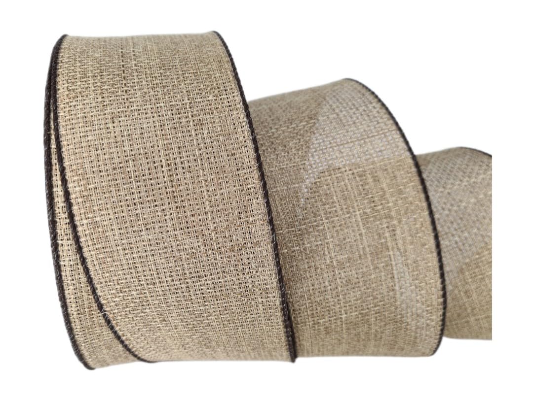 Christmas Ribbons Wired Edge Tree Decoration Home Winter Wreath Gift Bows Making (Hessian, 10 Meter)