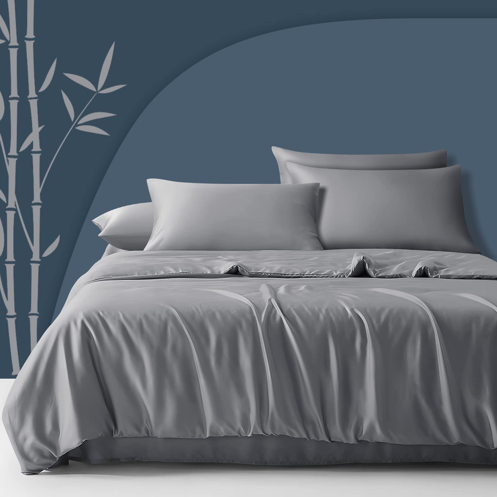 Fittia 2er-Set Lyocell Bambus Kissenbezug Bambusfaser Kopfkissenbezug Kissenhülle Seidig weichkühlend atmungsaktiv mit verdecktem Reißverschluss, Silbergrau, 40x80cm