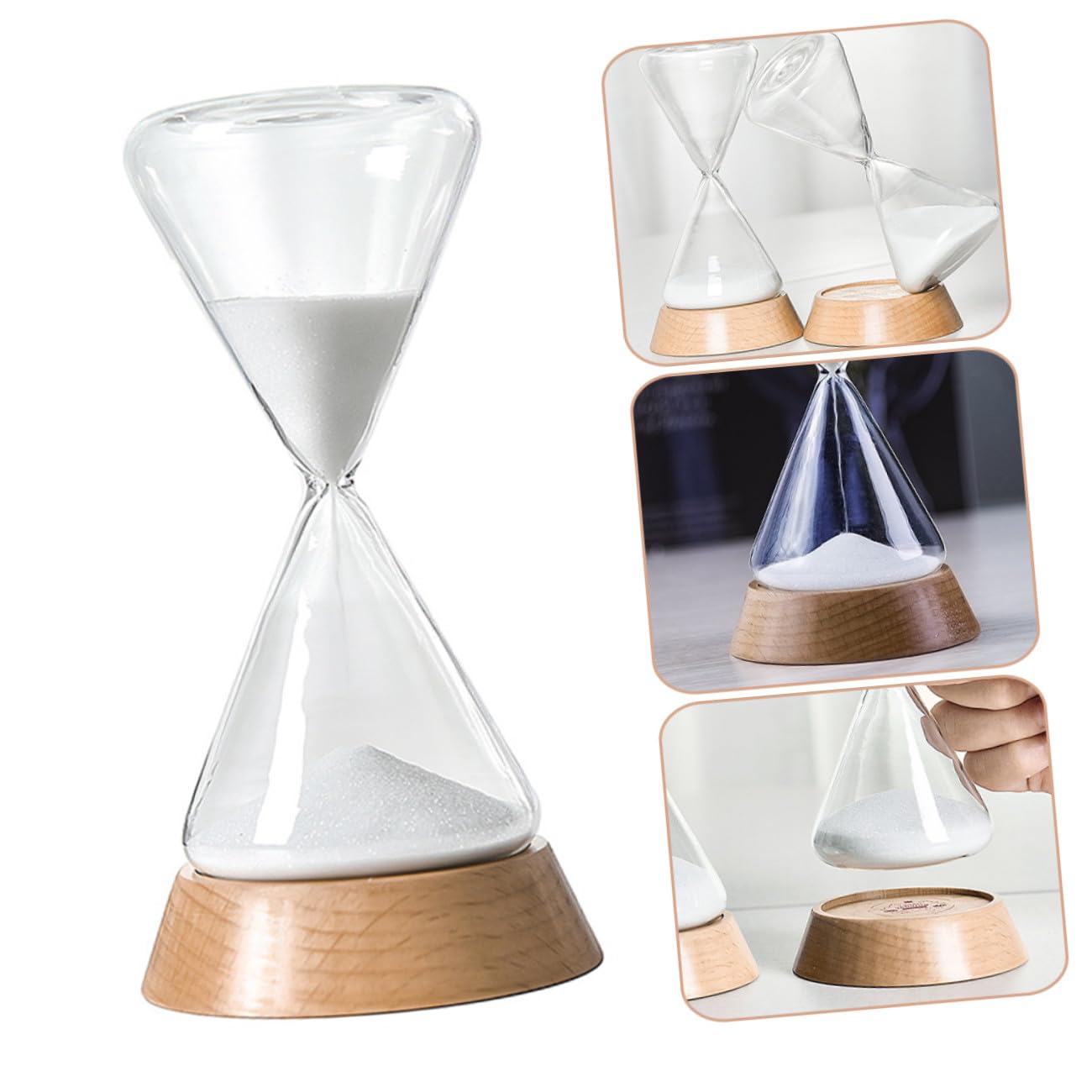TOPBATHY Tisch Sanduhr 15 Minuten aus Glas, Holz und Sand für Dekor