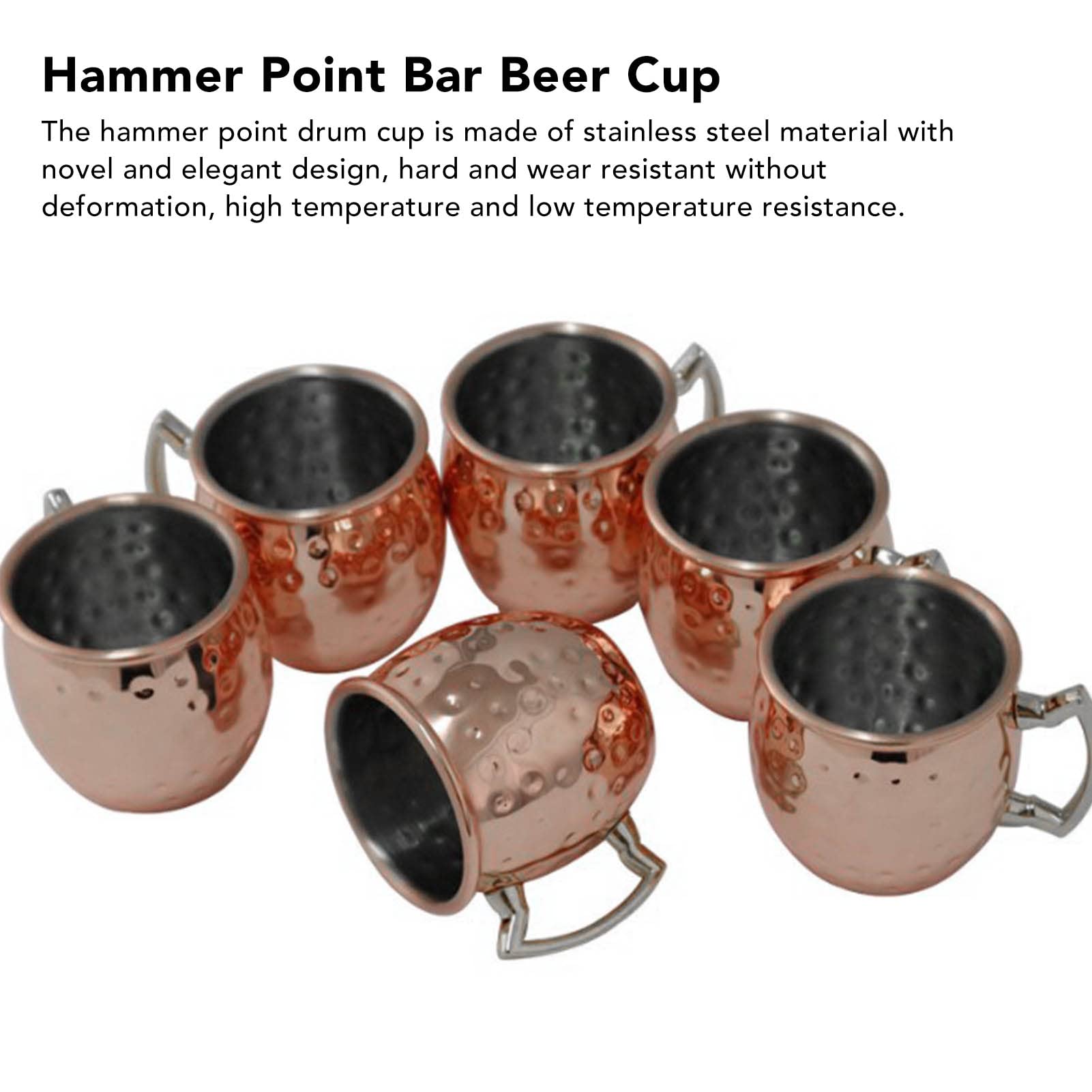 HERCHR Moscow Mule Mug Hammered Stainless Steel Moscow Mule Mug Stainless Steel 550ml 19Oz Lining Plating Hammered Cup Cocktail Drink Cup with Handle for Cocktail Beer Cold Drinks Home Bar Party - Image 4