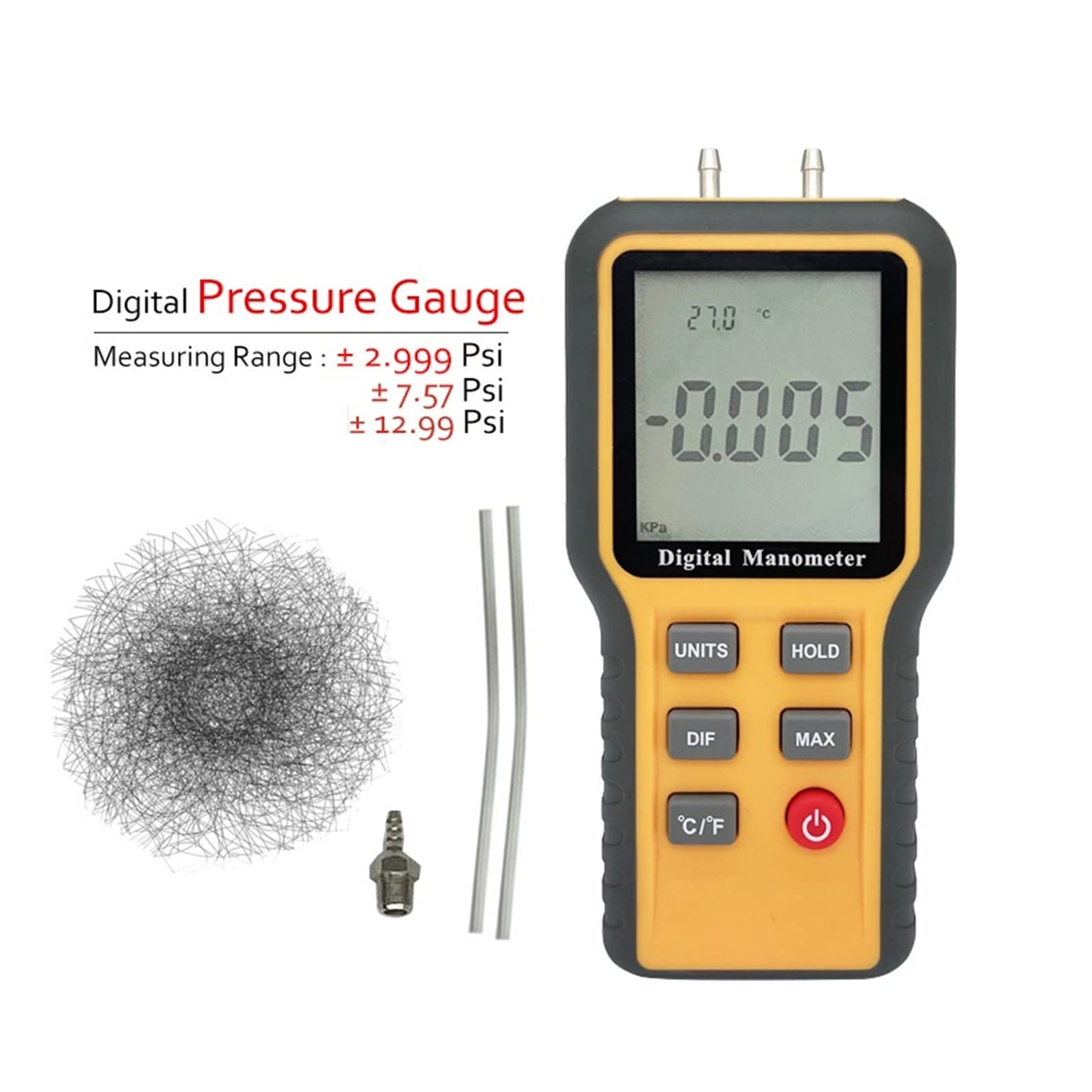 MANÓTURO DE PRESIÓN Digital 3 IN 1 Aire Meter Herramientas for MEDICIÓN Gas Natural ACONDICIONAMIENTO AIRECONA para Pruebas de Mantenimiento(52.2 kPa)