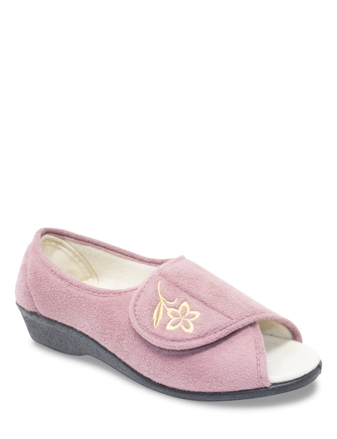 Chums Ladies Touch Fasten Extra Wide Fit EE Embroidered Open Toe  Slipper