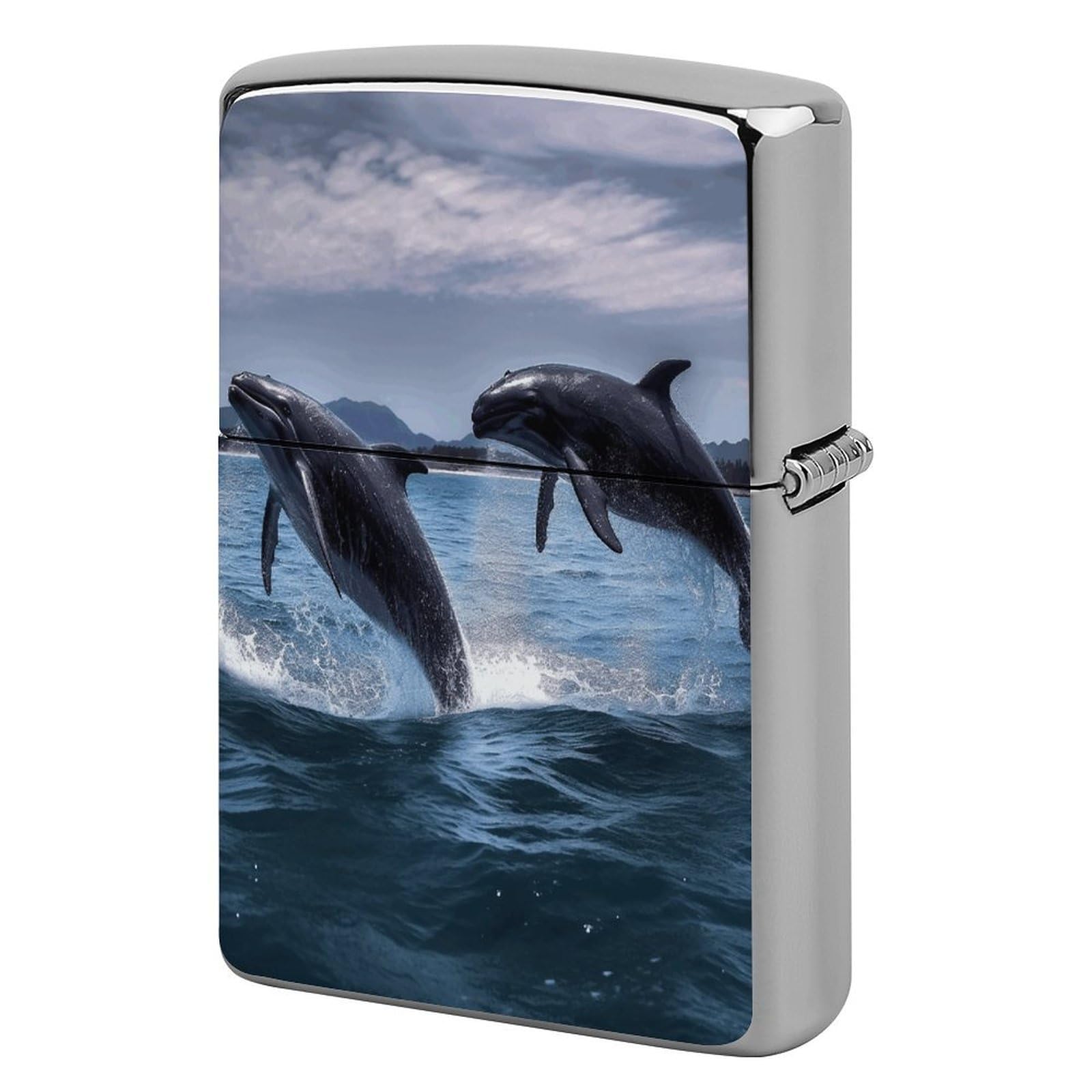 Fekiloot Style Jumping Whales Lighter Case Cover Metal Lighter Case
