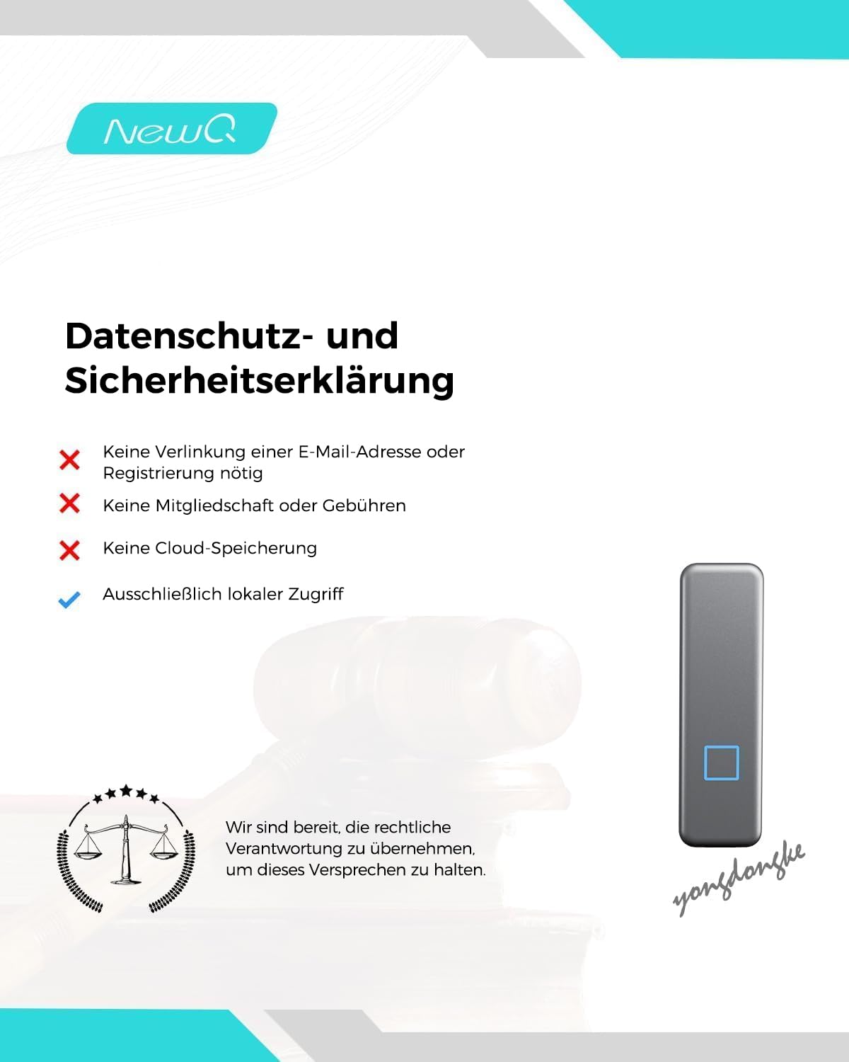 NEWQ 512 GB Externe SSD mit Fingerabdruck – Sichere Backups & Verschlüsselung per App für USB-C iPhone 17/16/15, Android, iPad, Mac/Windows (Nicht kompatibel mit iPhone/iPad mit Lightning-Anschluss)