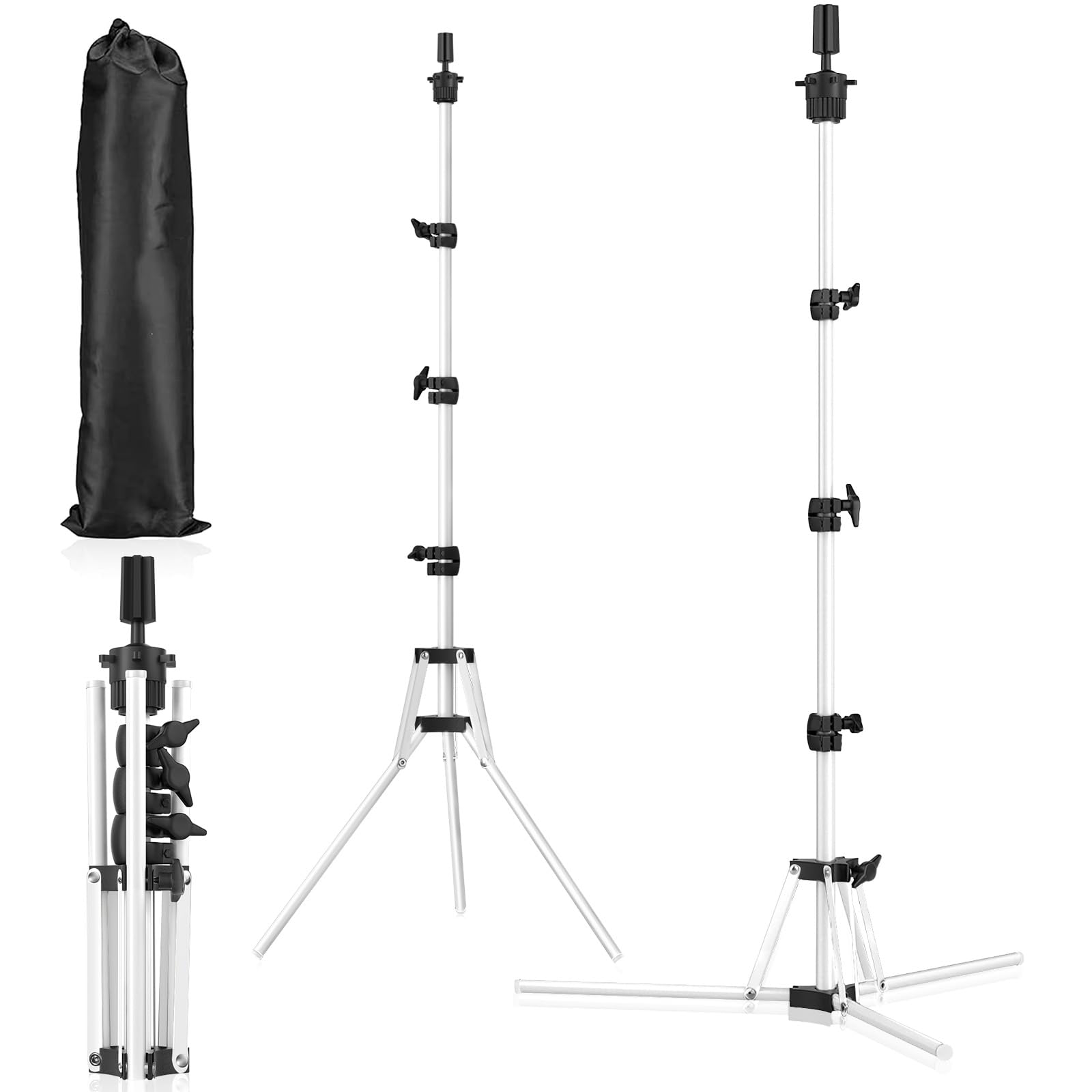 Soporte Para Pelucas Y Cabezas De Maniquí Con Bolsa De Transporte,20"/50cm-63/160cm Trípode Ajustable En Altura,Ideal Para Cabezas De Maniquí(Blanco)