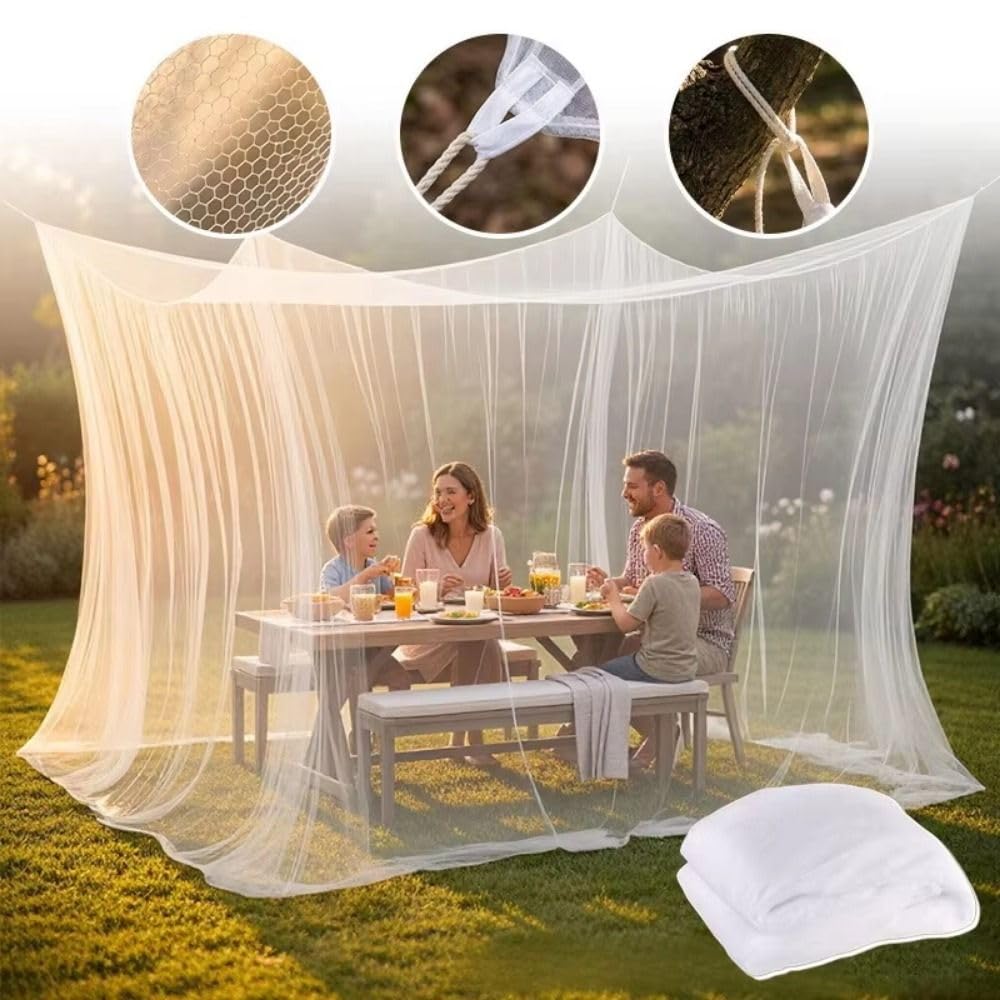 Moustiquaire en maille fine pour lit simple, double, king size, intérieur et extérieur, voyage, camping, moustiquaire avec cordes de suspension (300 x 500 x 250 cm, 2 portes, blanc)
