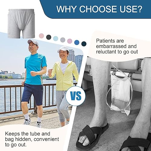 Miniatura 4 de Paquete de 2 pantalones con bolsa de orina para pacientes, pantalones de drenaje de ostomía, pantalones para incontinencia y bolsa de catéter (27-46