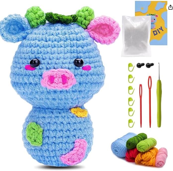 IMZAY Paquete de 3 kits de ganchillo, kit de ganchillo para principiantes, kit de animales de ganchillo con video tutorial, 2 ganchillos, hilos de