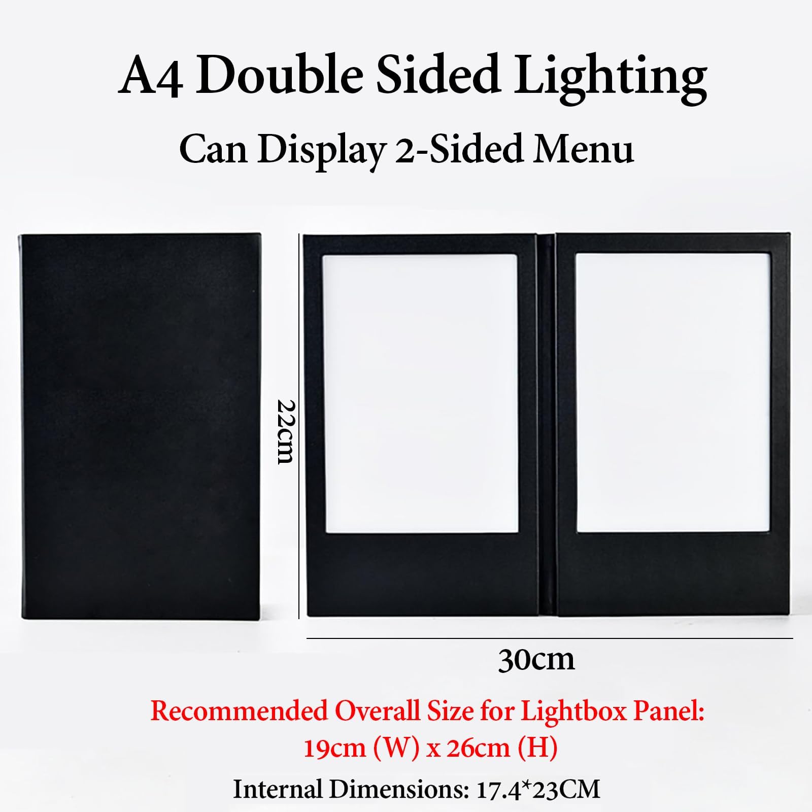 Libro de menú iluminado por LED, cubierta de menú con luz de inducción automática recargable, pantalla de doble cara de 15x22cm, carpeta de menú de restaurante de cuero PU para bar,pub,cafetería,club
